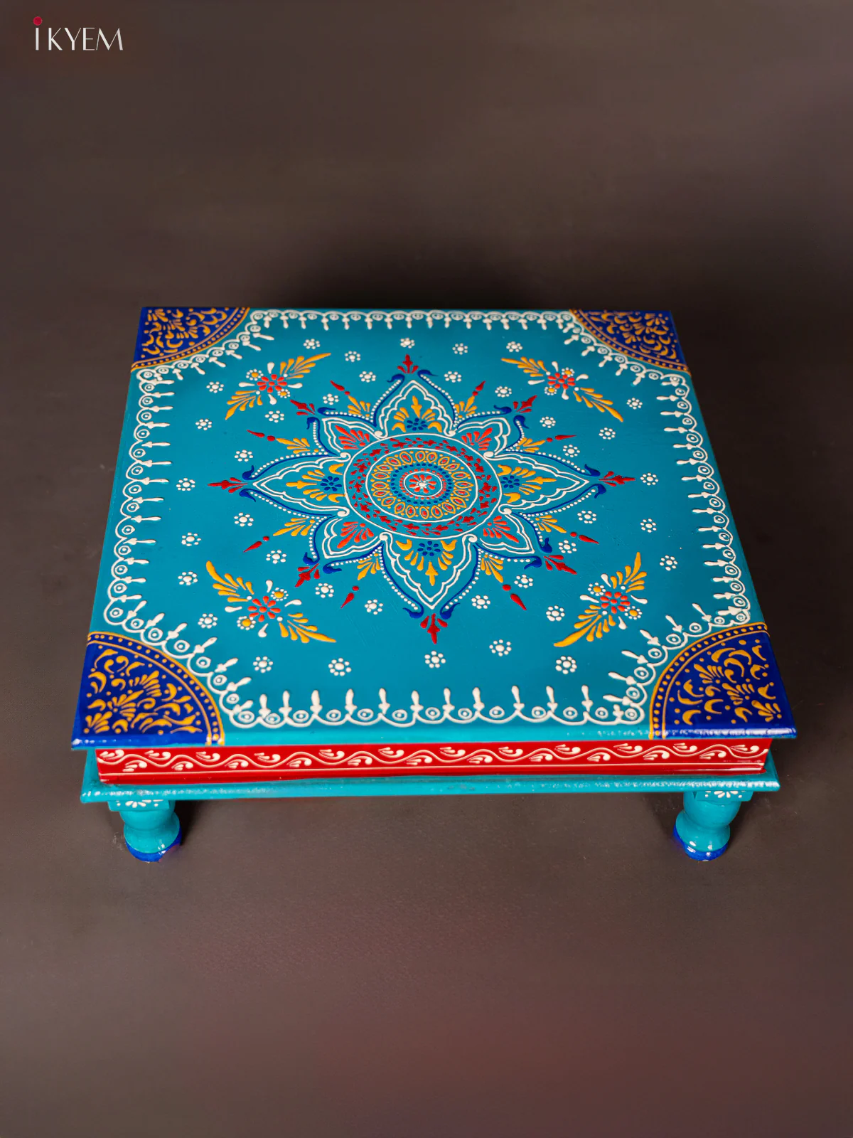 Wooden Hand Painted Manai/Bajot Stand - Sky Blue 18 Inches - KG16117