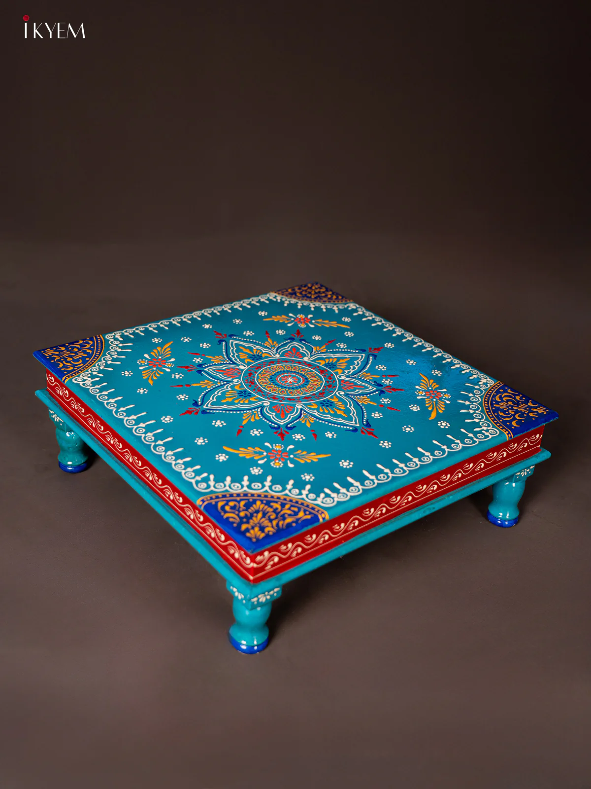 Wooden Hand Painted Manai/Bajot Stand - Sky Blue 18 Inches - KG16117 - Image 2