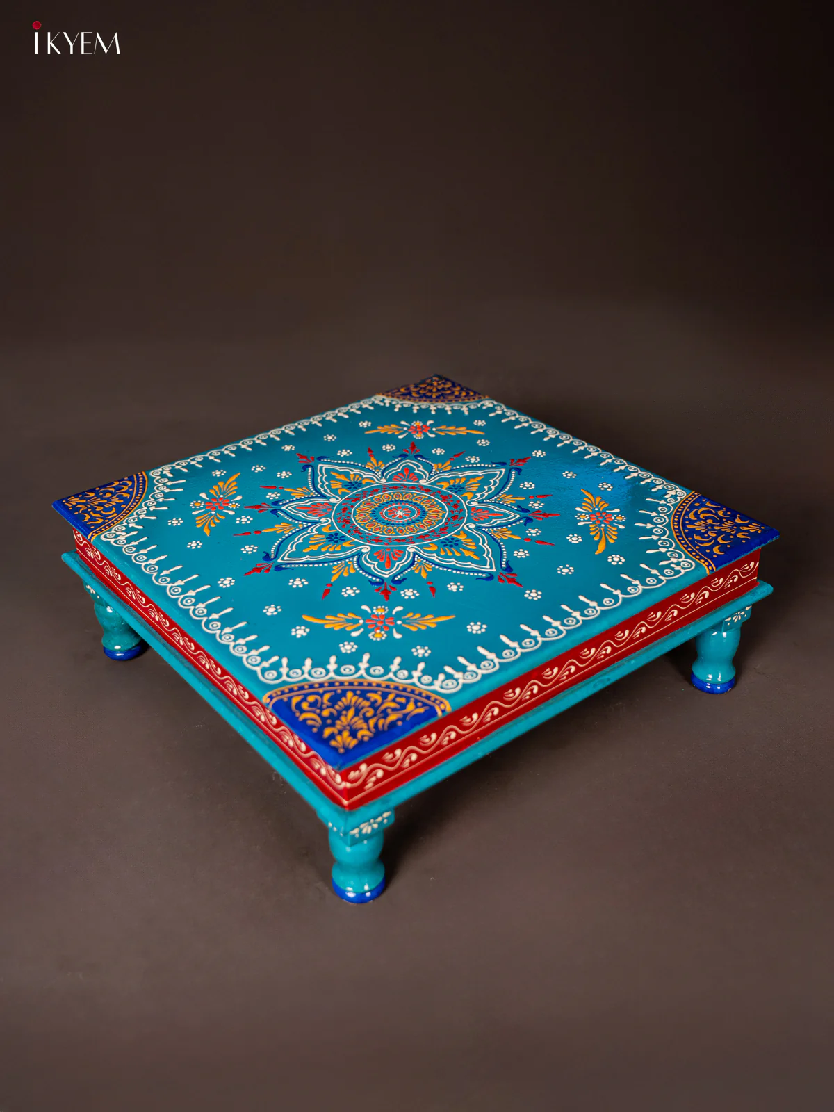 Wooden Hand Painted Manai/Bajot Stand - Sky Blue 18 Inches - KG16117 - Image 4