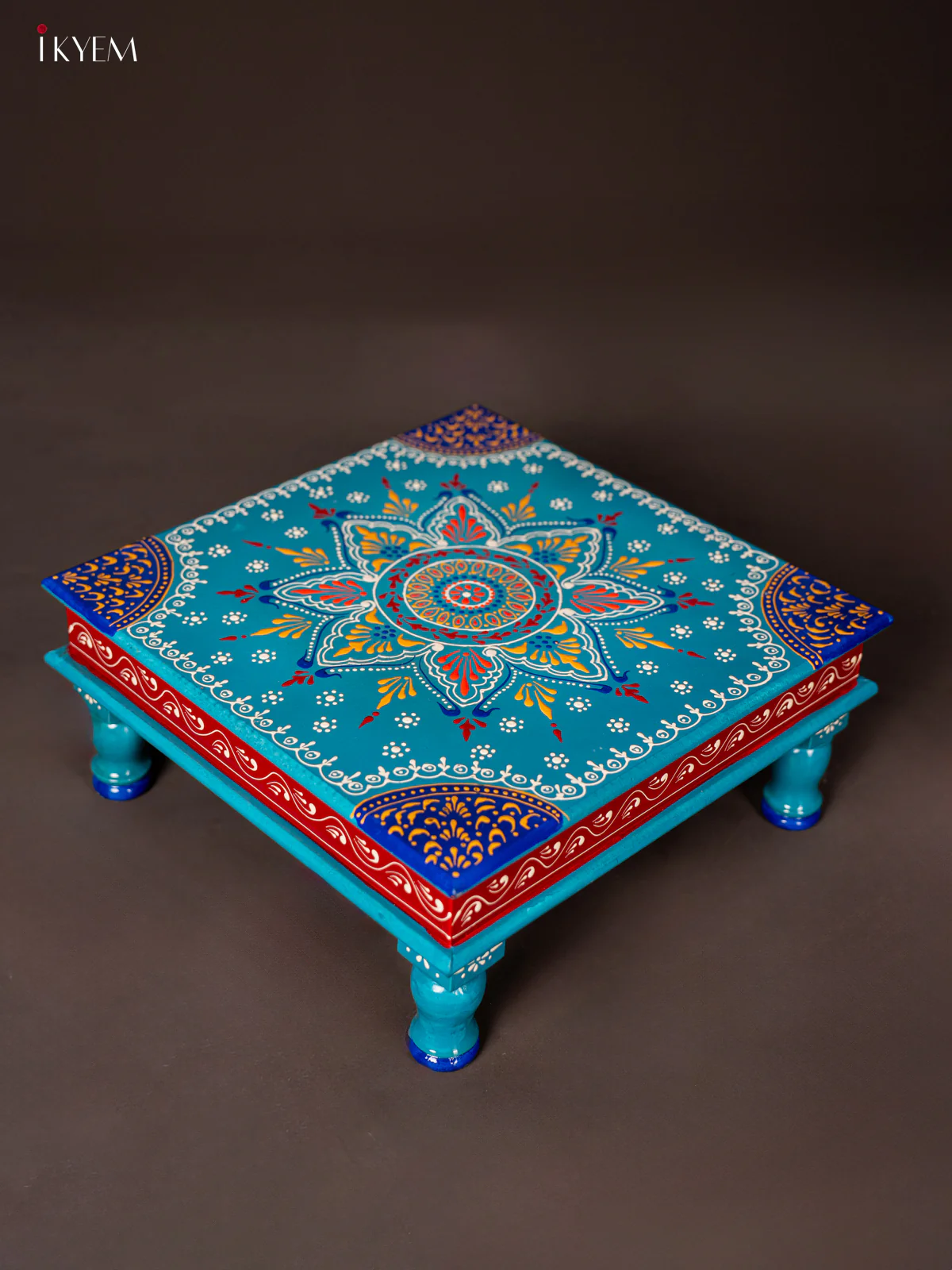 Wooden Hand Painted Manai/Bajot Stand - Sky Blue 15 Inches- KG16118 - Image 2