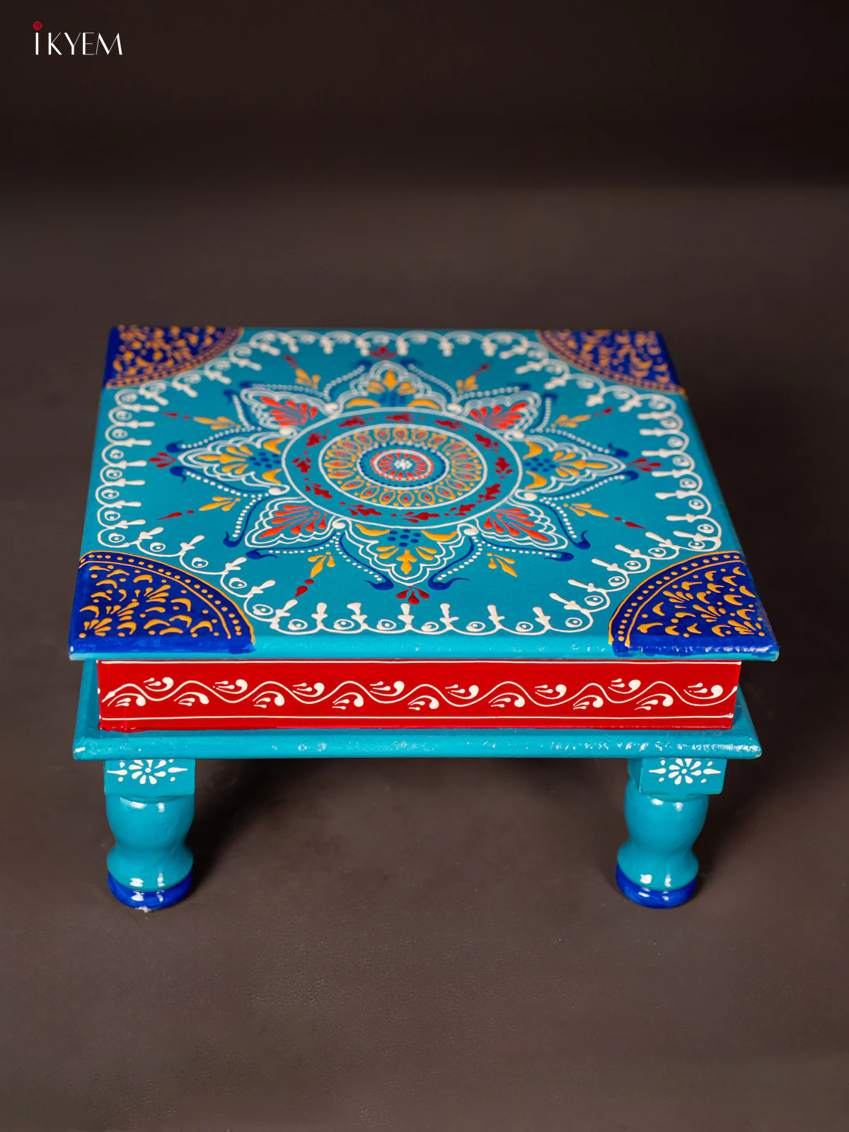 Wooden Hand Painted Manai/Bajot Stand - Sky Blue 12 Inches - KG16119