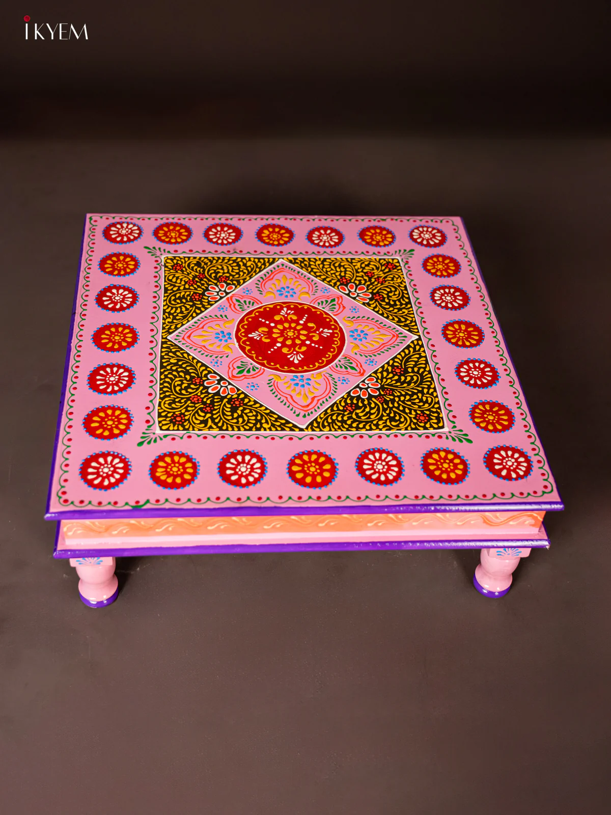 Wooden Hand Painted Manai/Bajot Stand - Baby Pink 18 Inches - KG16120