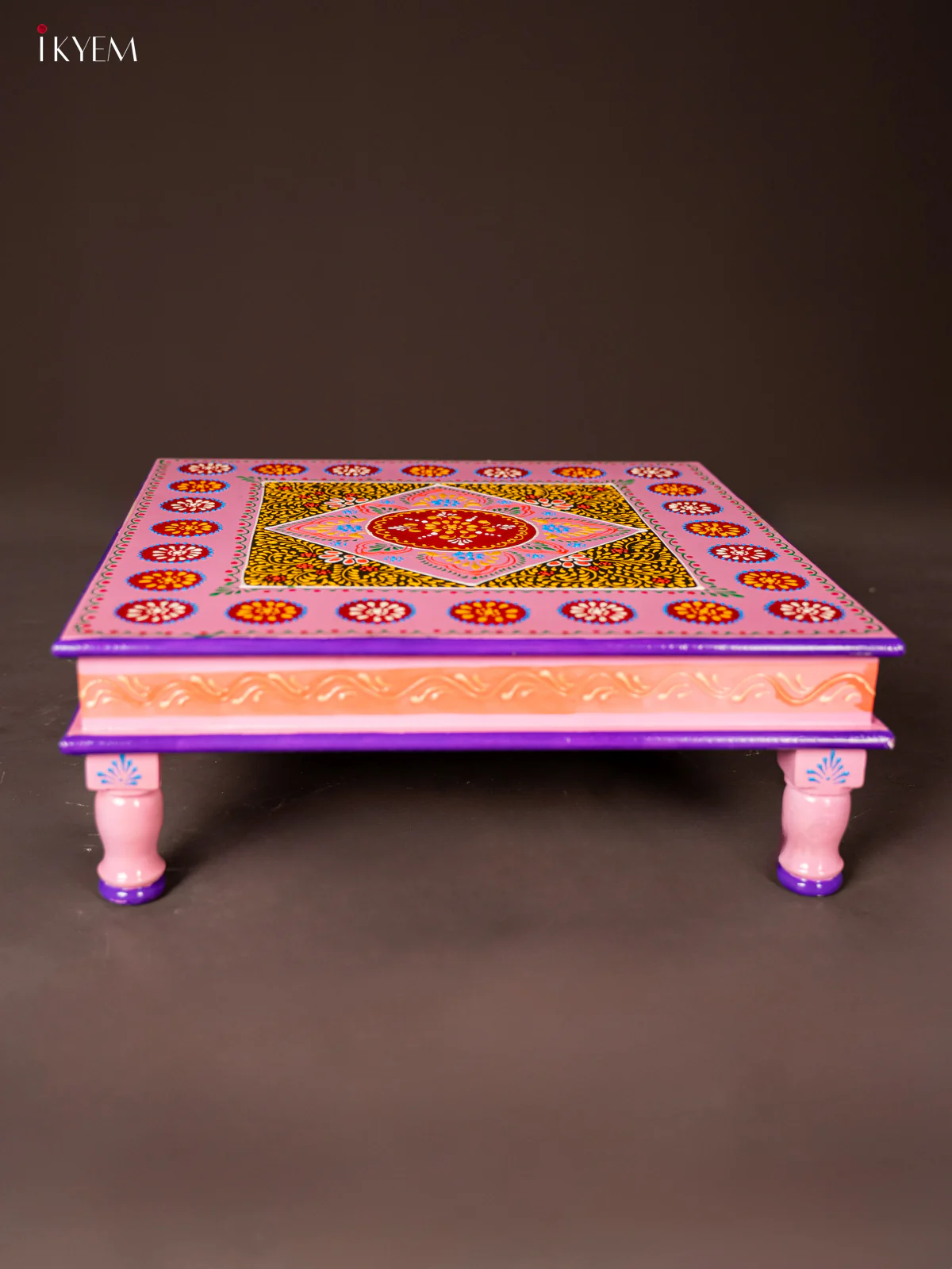 Wooden Hand Painted Manai/Bajot Stand - Baby Pink 18 Inches - KG16120 - Image 2