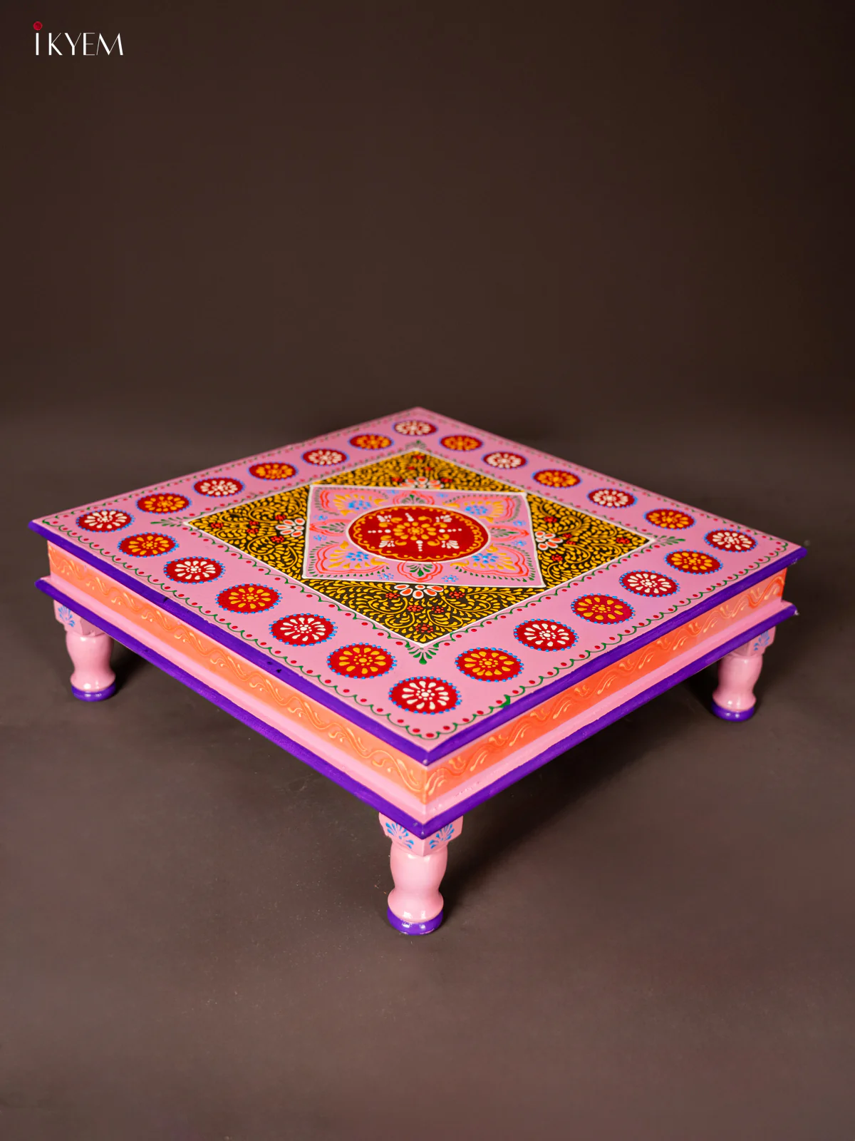 Wooden Hand Painted Manai/Bajot Stand - Baby Pink 18 Inches - KG16120 - Image 3