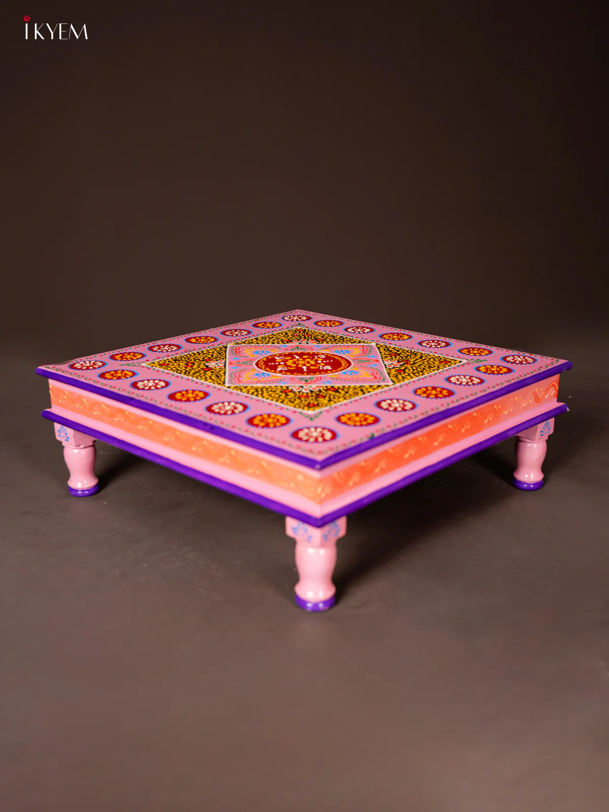 Wooden Hand Painted Manai/Bajot Stand - Baby Pink 18 Inches - KG16120 - Image 4