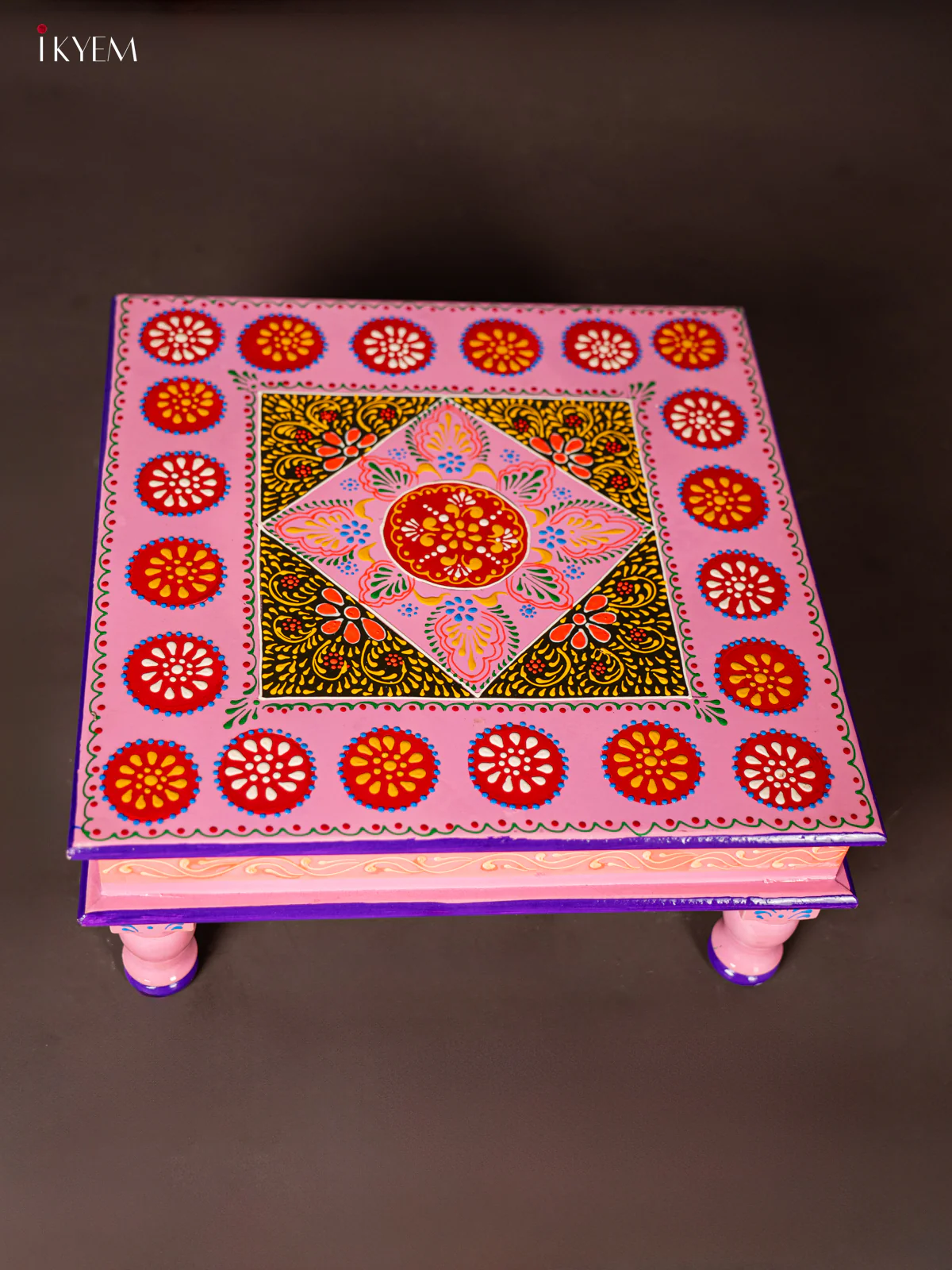 Wooden Hand Painted Manai/Bajot Stand - Baby Pink 15 Inches- KG16121