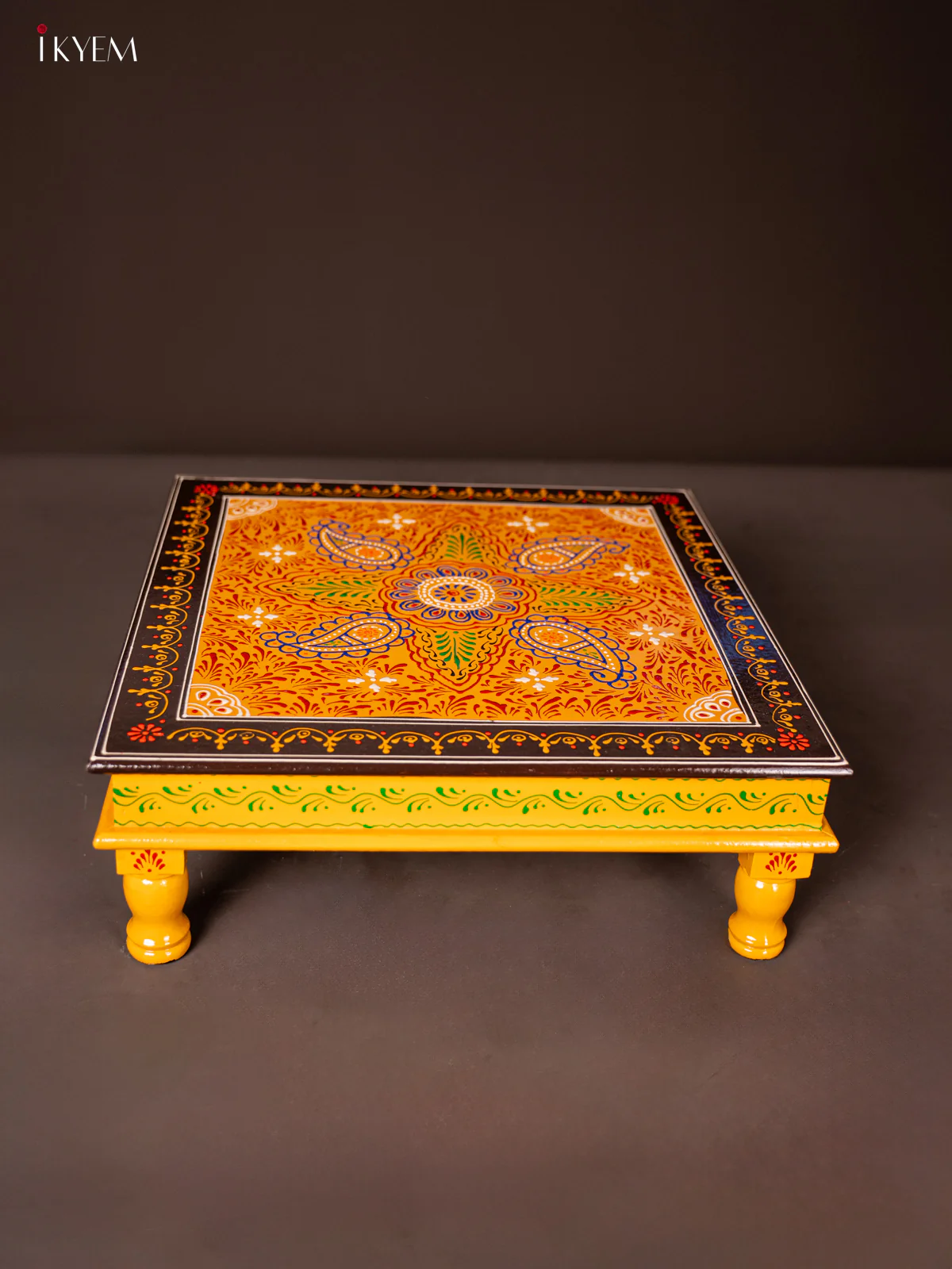 Wooden Hand Painted Manai/Bajot Stand - Yellow 18 Inches - KG16123 - Image 2
