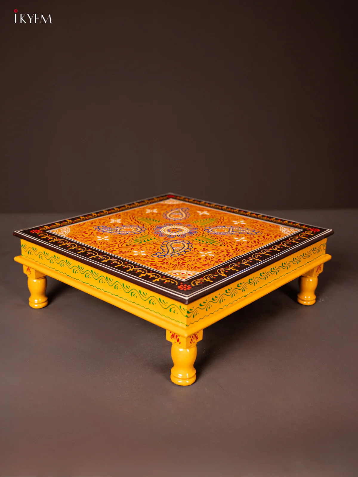 Wooden Hand Painted Manai/Bajot Stand - Yellow 18 Inches - KG16123 - Image 3