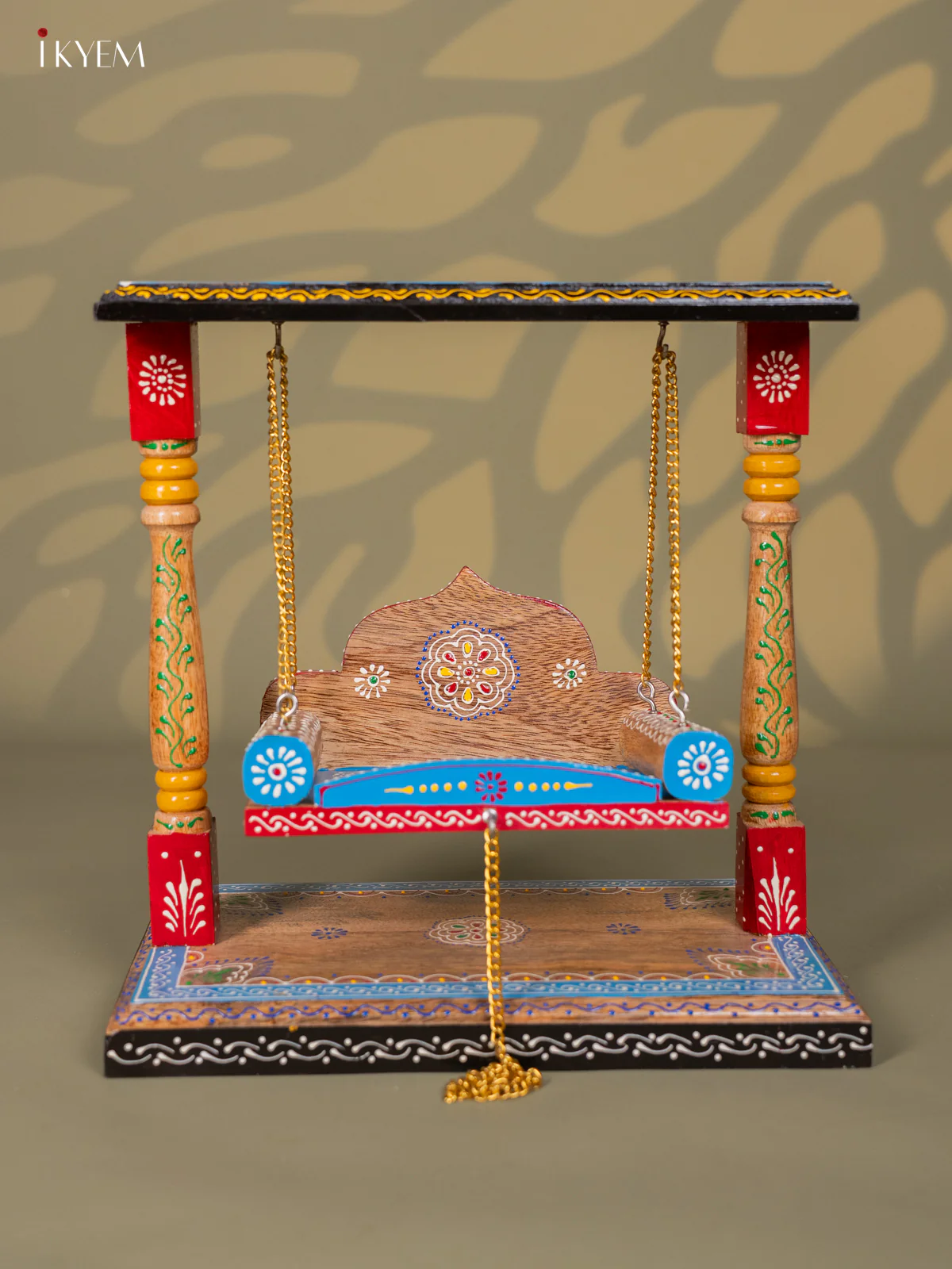 Hand-Painted Wooden Laddu Gopal Swing - 13 Inches - KG16128