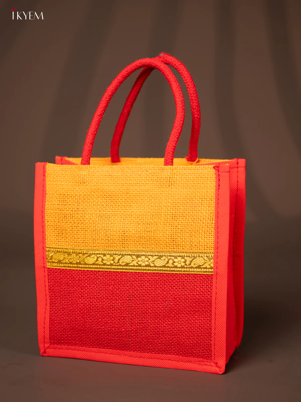 Jute bag - Yellow with Red - 8 Inches - KG22114 - Image 3