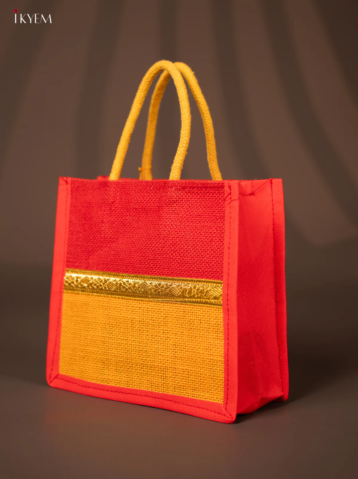 Jute bag - Red with Yellow - 8 Inches - KG22118 - Image 2