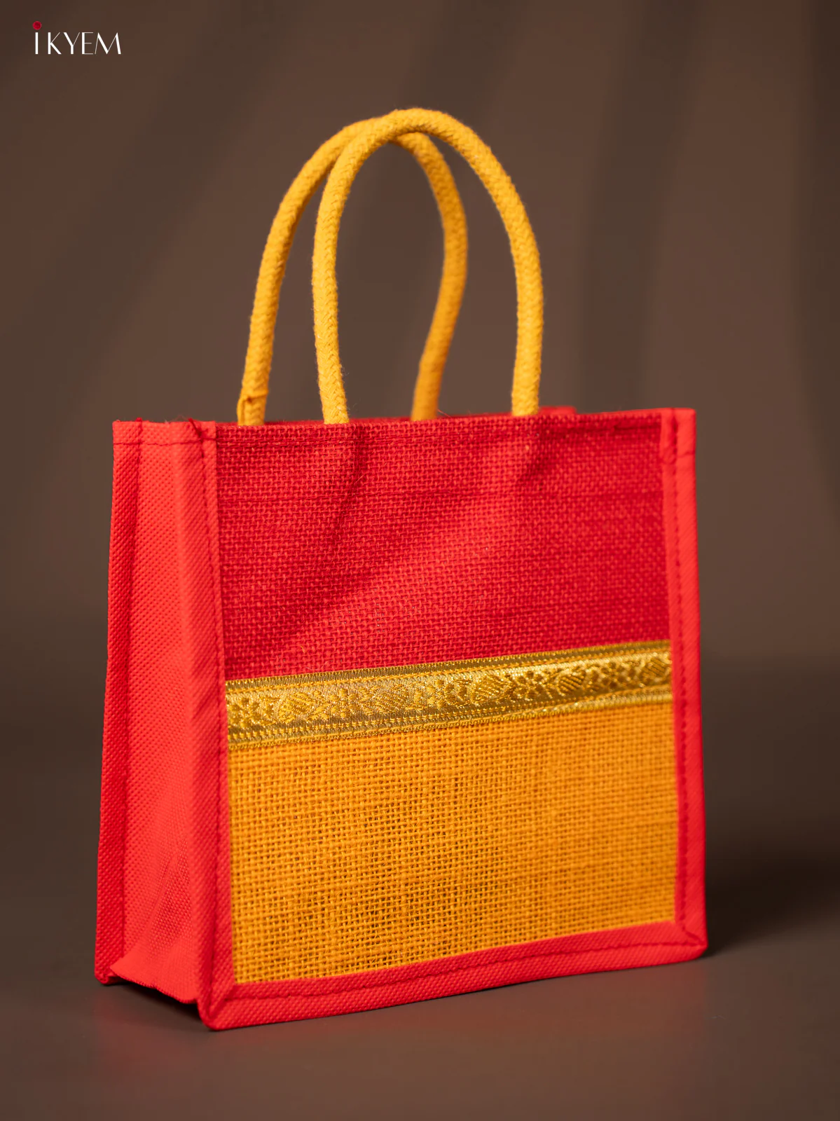 Jute bag - Red with Yellow - 8 Inches - KG22118 - Image 3