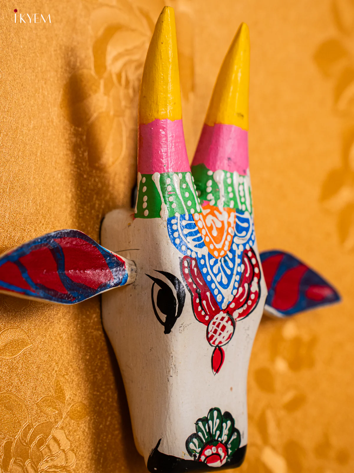 Wooden Hand Painted Cow Head - White - 7 Inches - KG22120 - Image 2