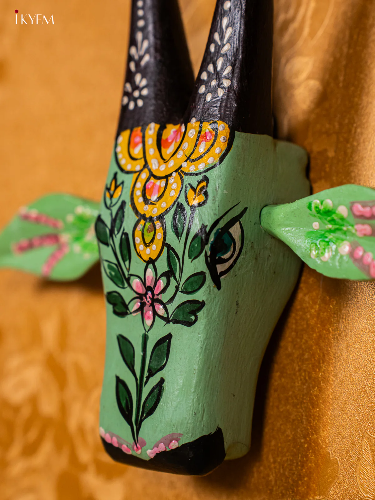 Wooden Hand Painted Cow Head - 7 Inches - Green - KG22122 - Image 3