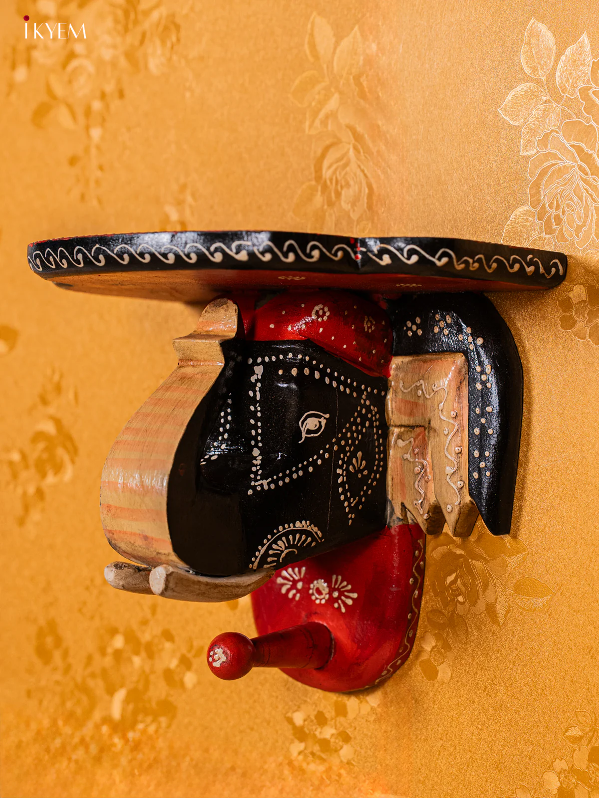 Hand-Painted Wooden Elephant Head Wall Shelf - 9 Inches - KG22126 - Image 2