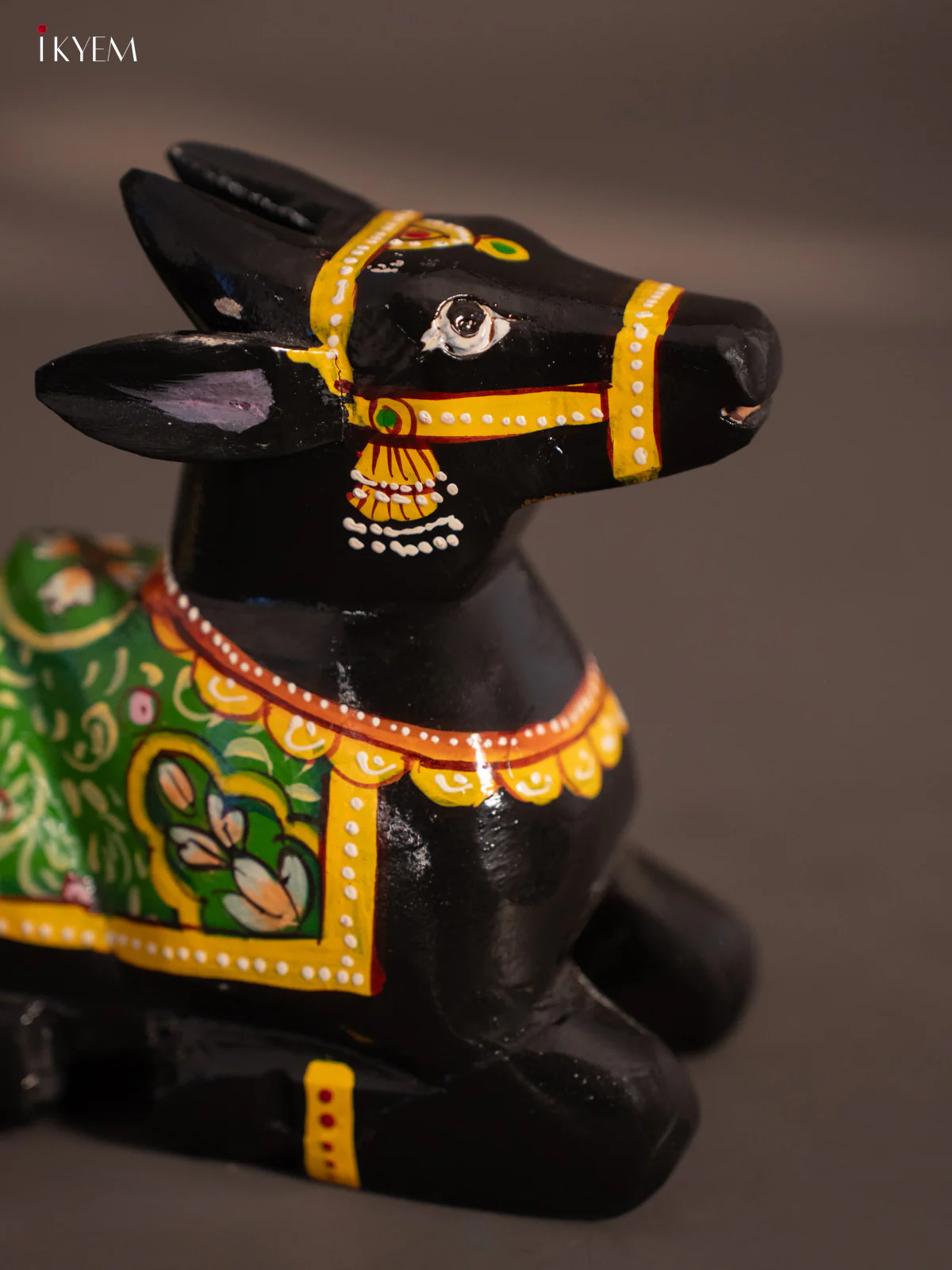 Wooden Craved Nandhi - Black - Image 2