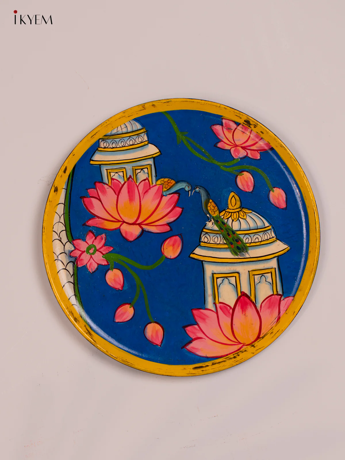 Lotus Hand-painted Wooden Wall Plate - Blue - 10 Inch - KG22150