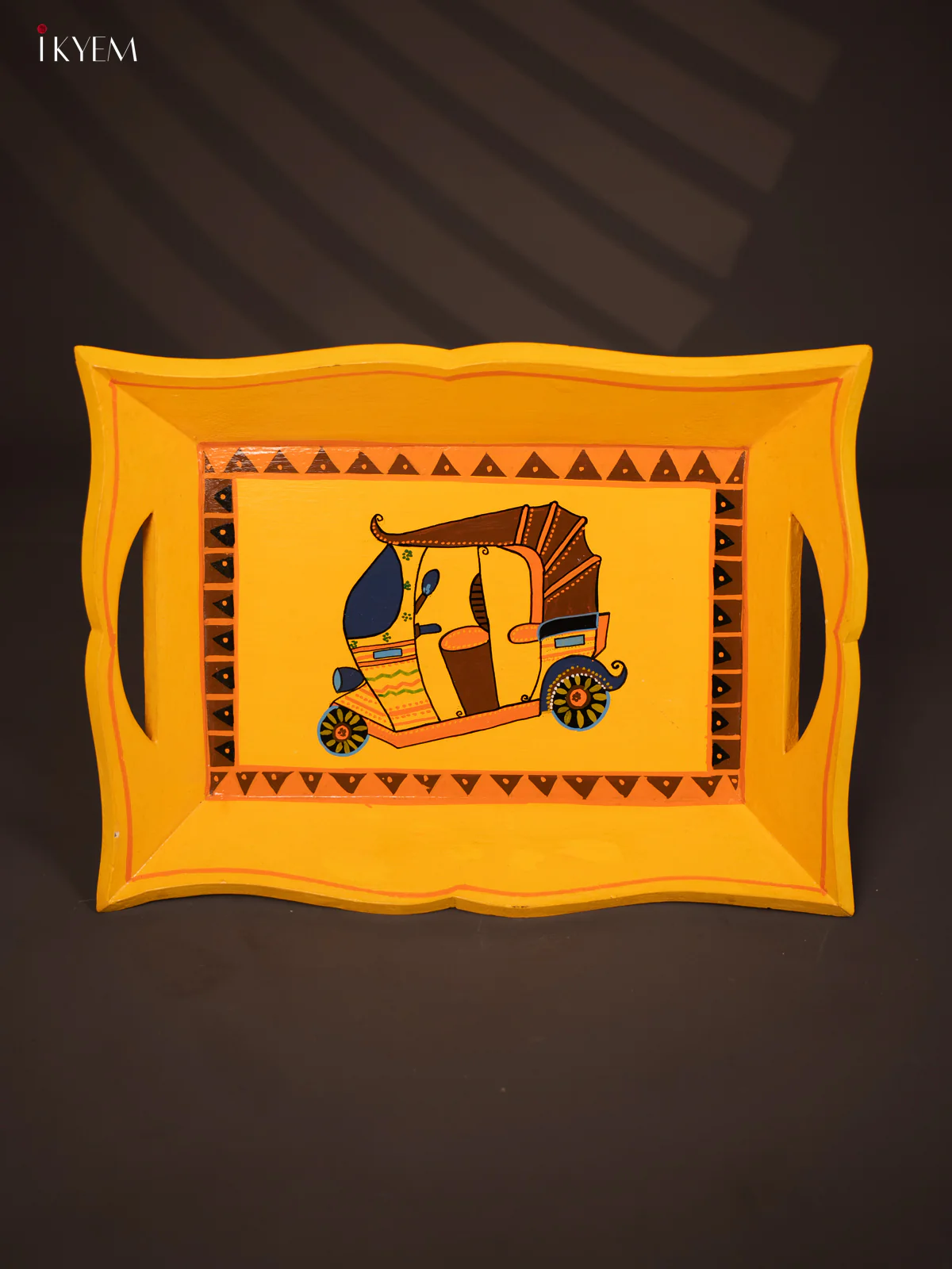 Wooden Hand Painted Tray - Auto- Yellow - KG23114