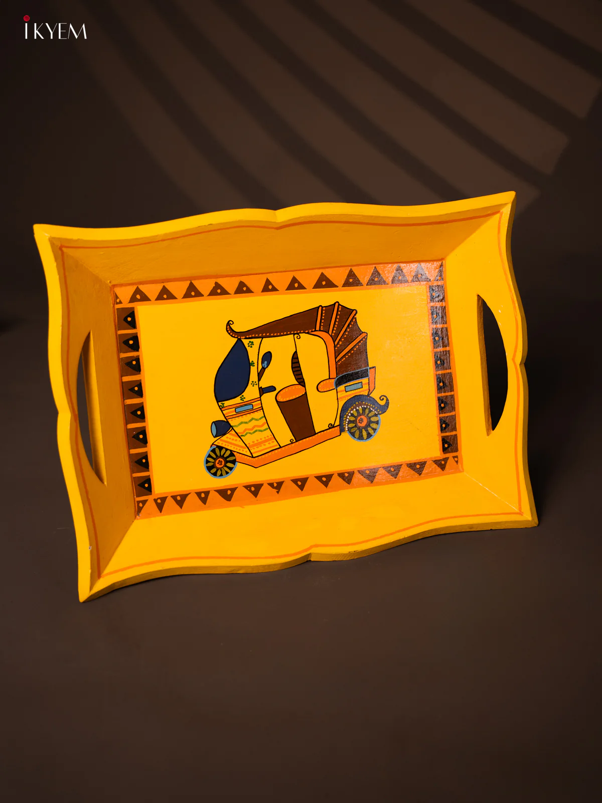 Wooden Hand Painted Tray - Auto- Yellow - KG23114 - Image 2
