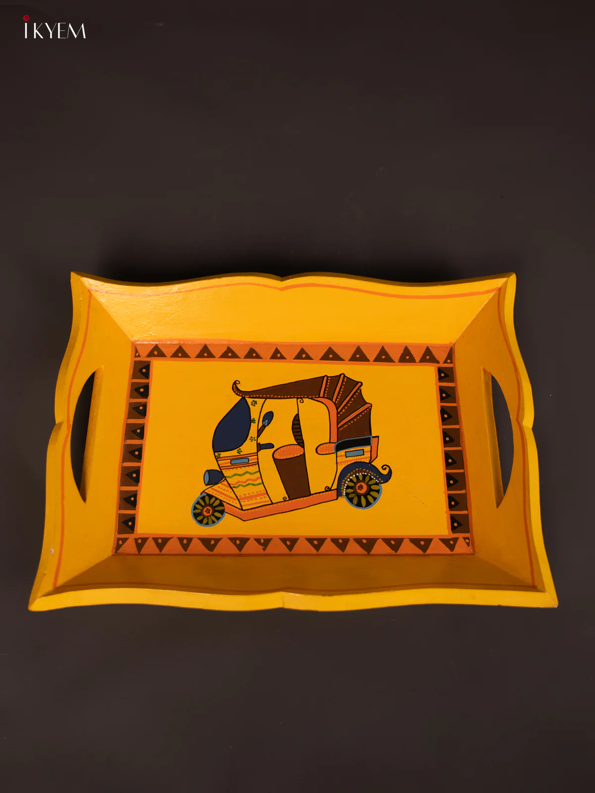 Wooden Hand Painted Tray - Auto- Yellow - KG23114 - Image 4