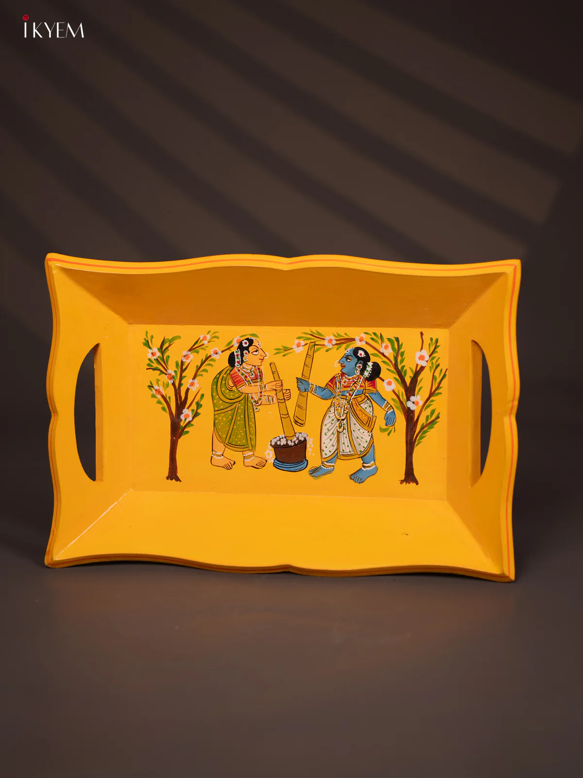 Wooden Hand Painted Tray - Women's- Yellow - KG23115