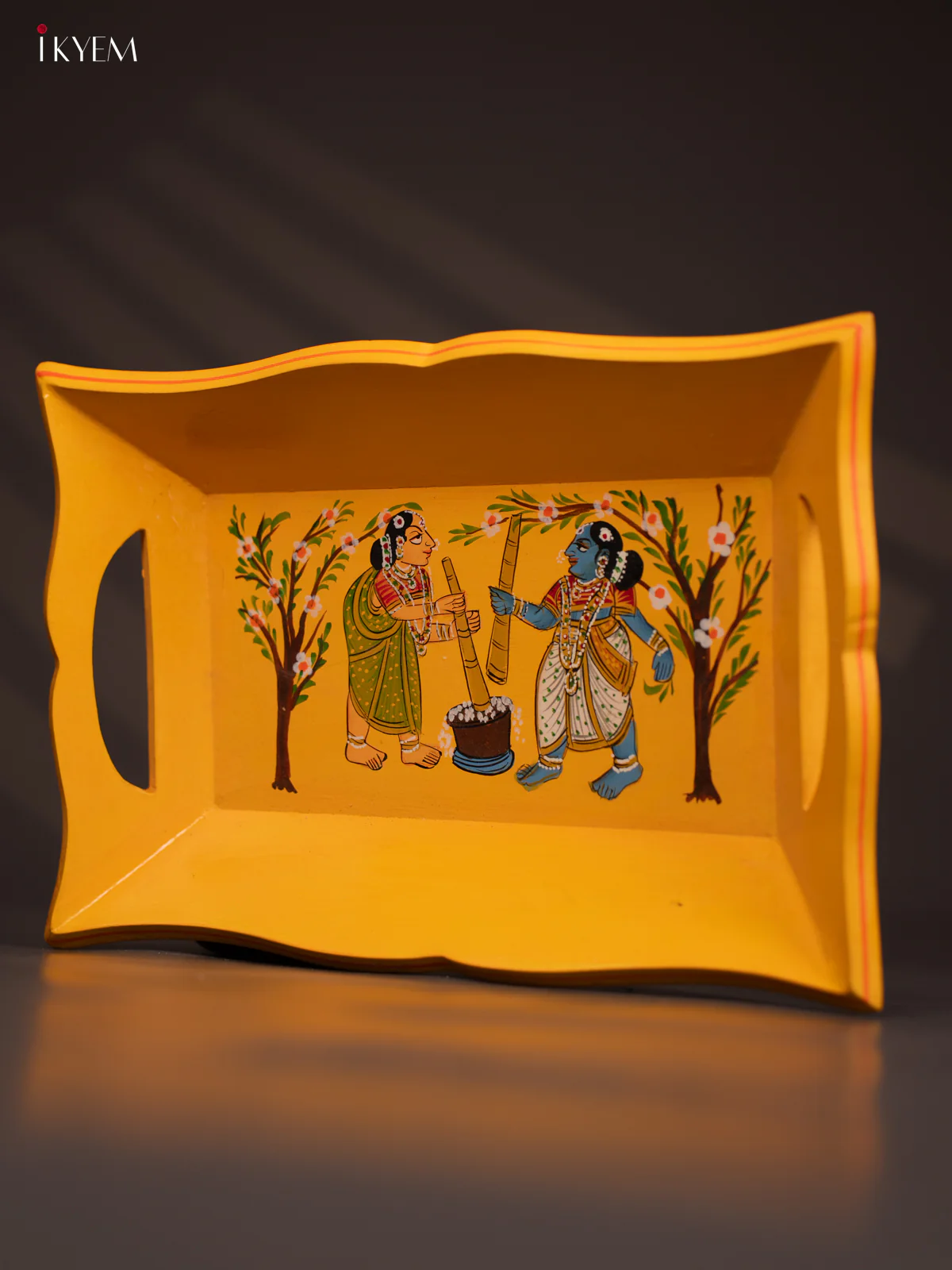 Wooden Hand Painted Tray - Women's- Yellow - KG23115 - Image 2