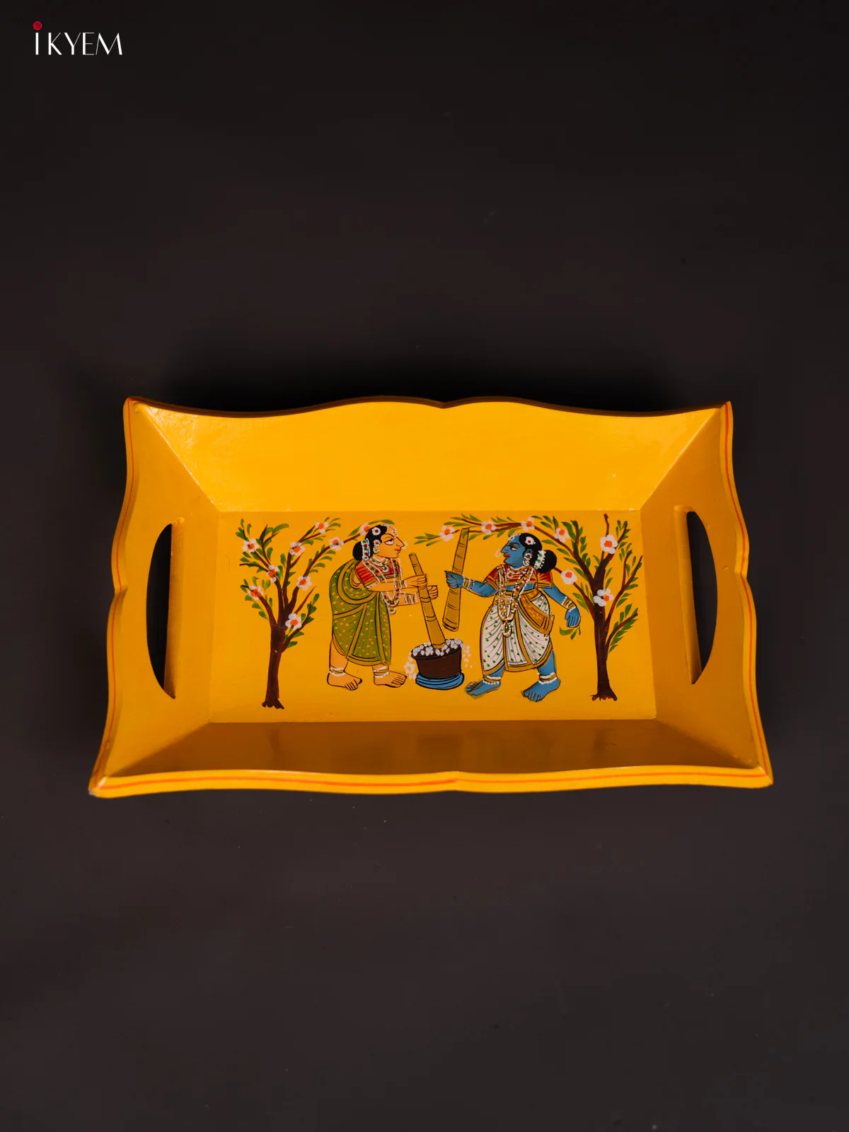 Wooden Hand Painted Tray - Women's- Yellow - KG23115 - Image 3