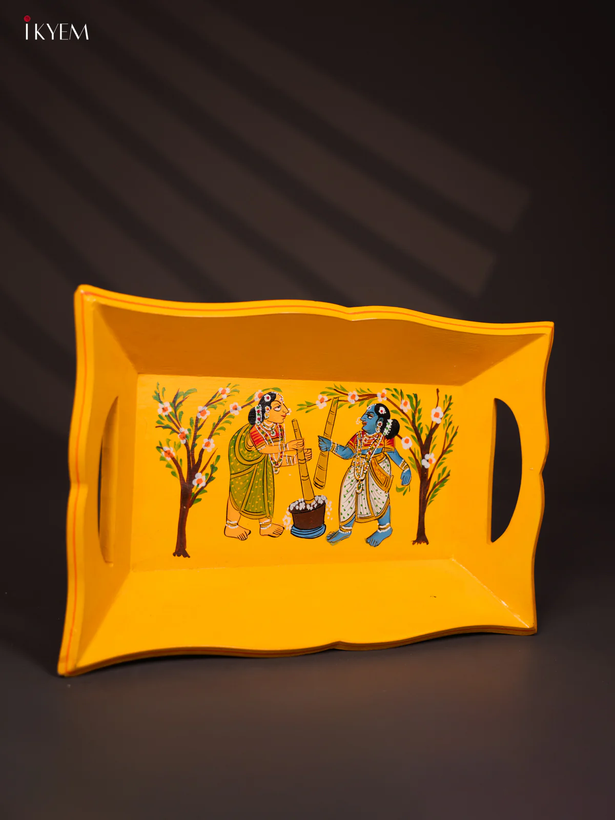 Wooden Hand Painted Tray - Women's- Yellow - KG23115 - Image 4