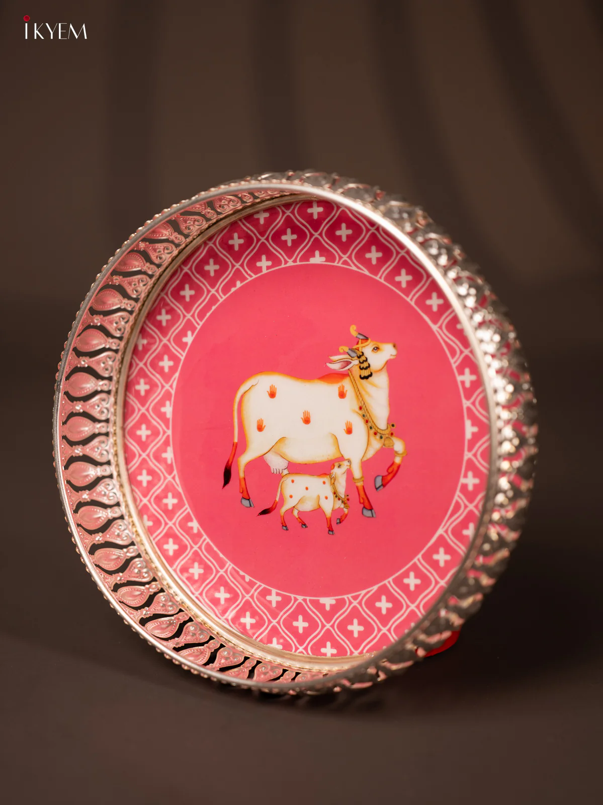 Digital Printed German Silver Tray - Cow & calf lite pink - 8 inch - KG23137 - Image 3