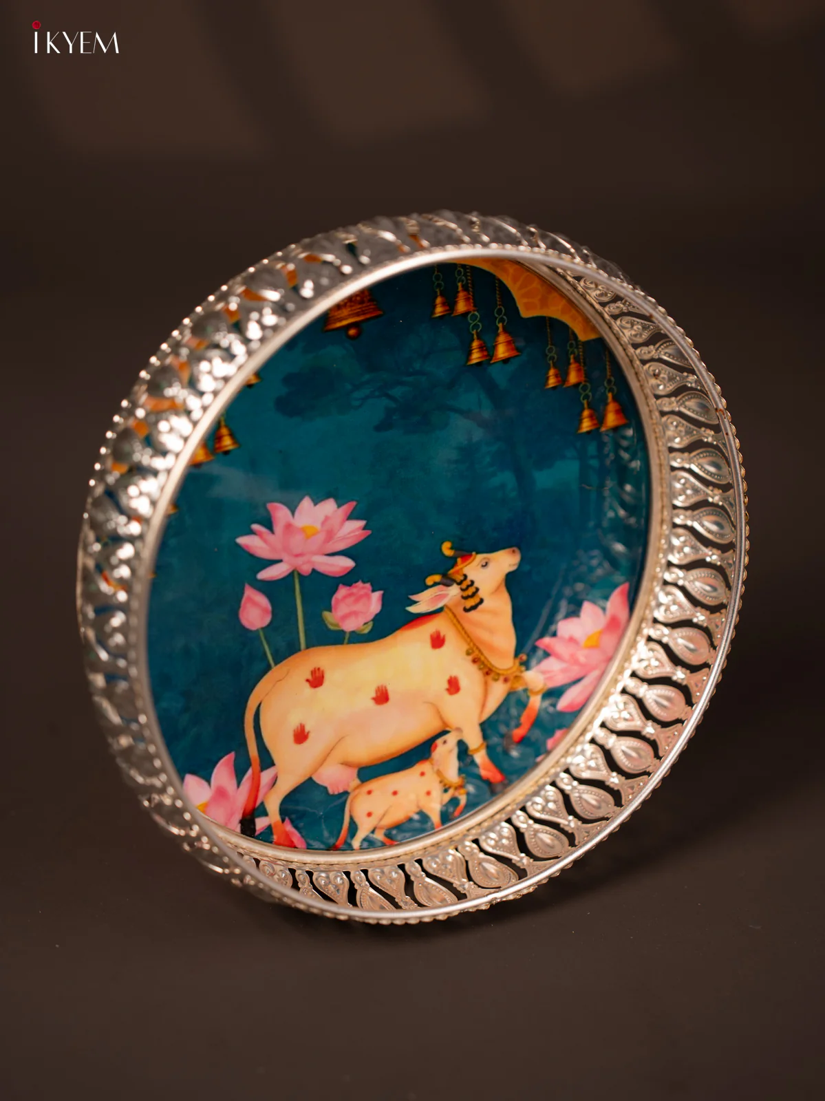 Digital Printed German Silver Tray - Cow & calf blue - 8 inch - KG23138 - Image 2