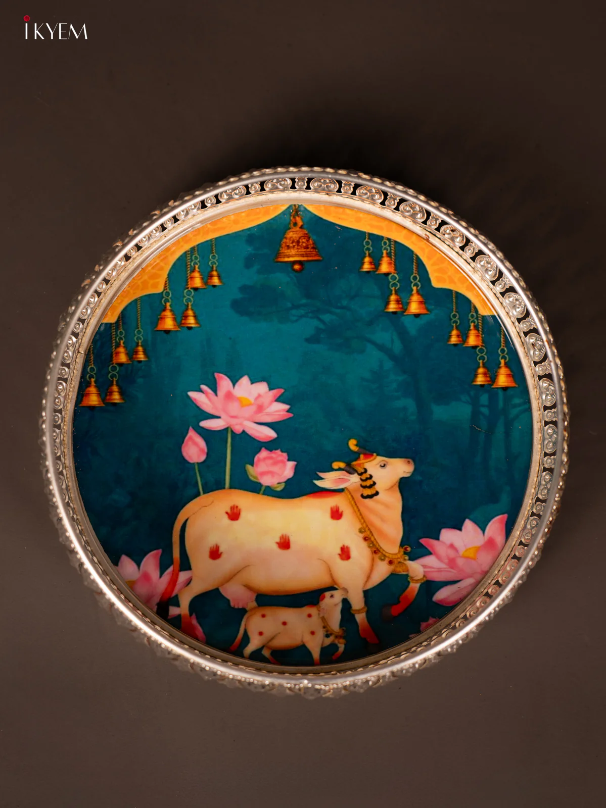 Digital Printed German Silver Tray - Cow & calf blue - 8 inch - KG23138 - Image 3