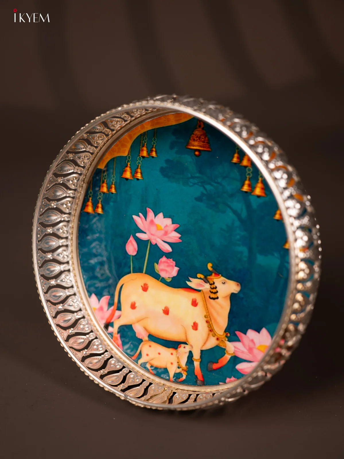 Digital Printed German Silver Tray - Cow & calf blue - 8 inch - KG23138 - Image 4