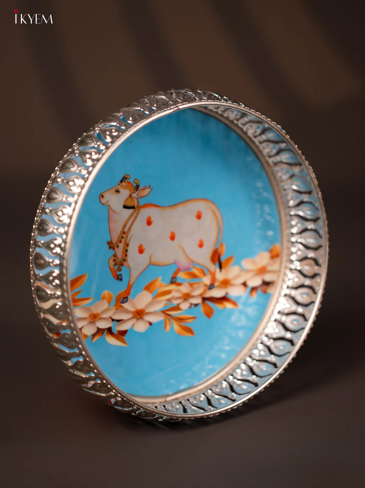 Digital Printed German Silver Tray - Cow sky blue - 8 inch - KG23144 - Image 2