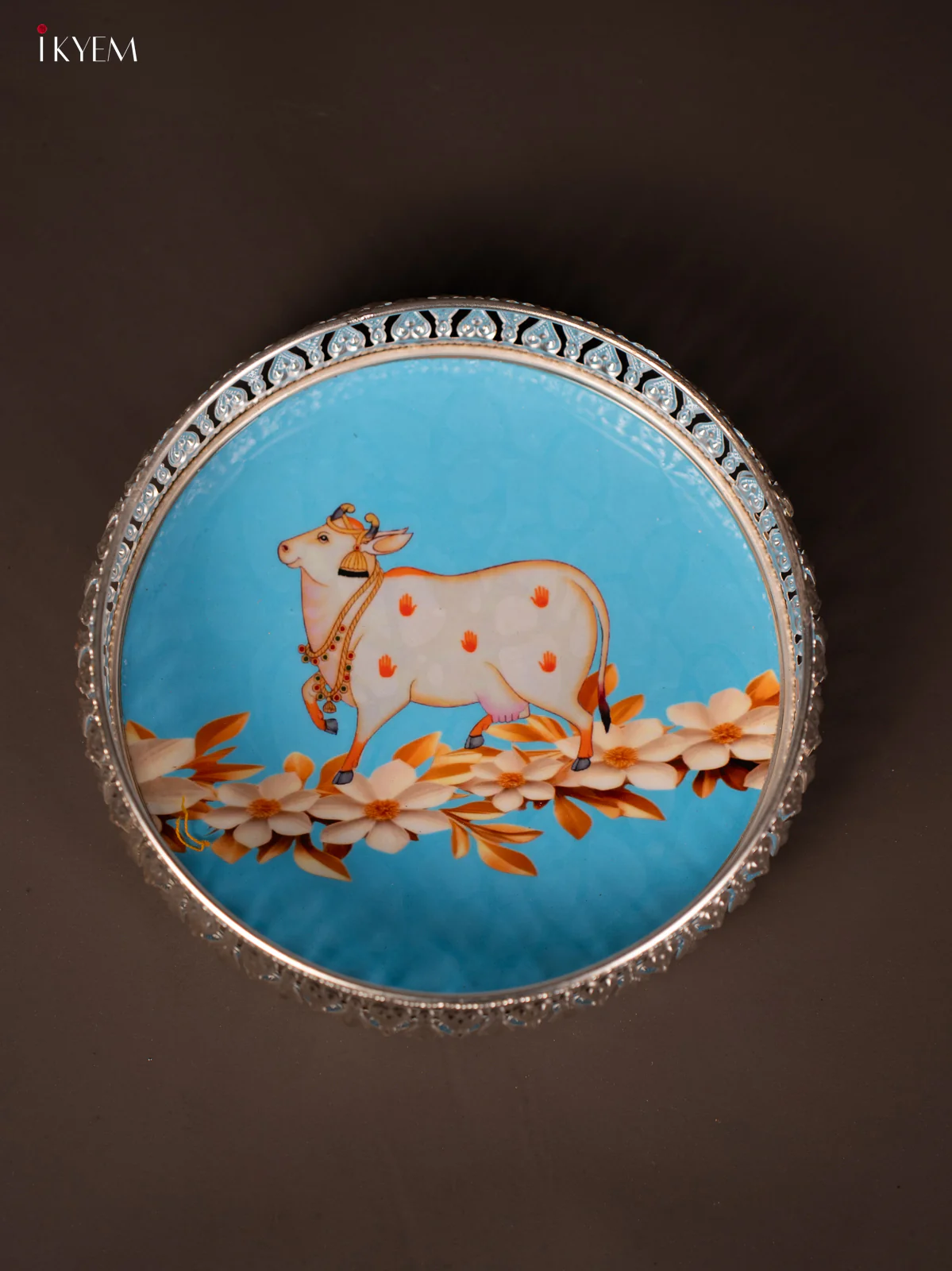 Digital Printed German Silver Tray - Cow sky blue - 8 inch - KG23144 - Image 3