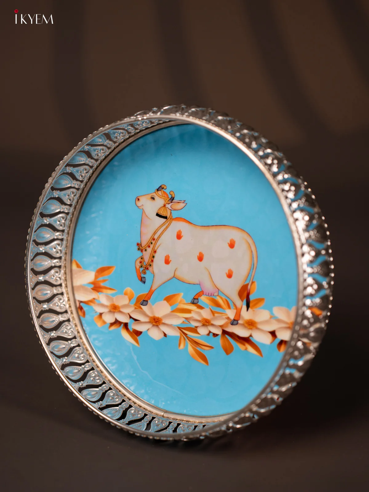 Digital Printed German Silver Tray - Cow sky blue - 8 inch - KG23144 - Image 4