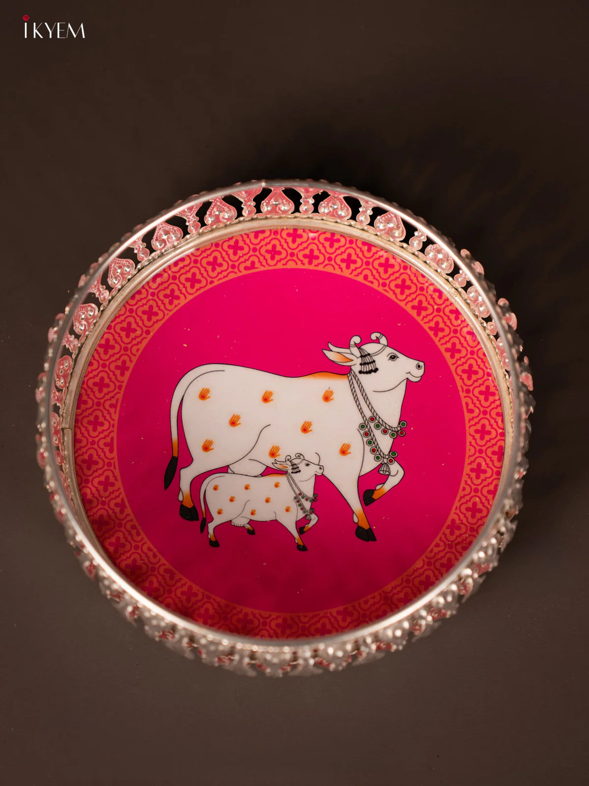 Digital Printed German Silver Tray - Cow& calf pink - 6 inch - KG23146 - Image 3