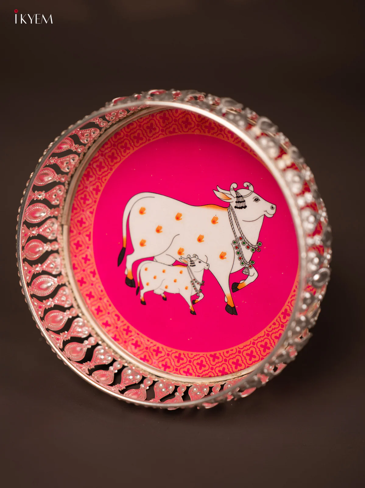 Digital Printed German Silver Tray - Cow& calf pink - 6 inch - KG23146 - Image 4