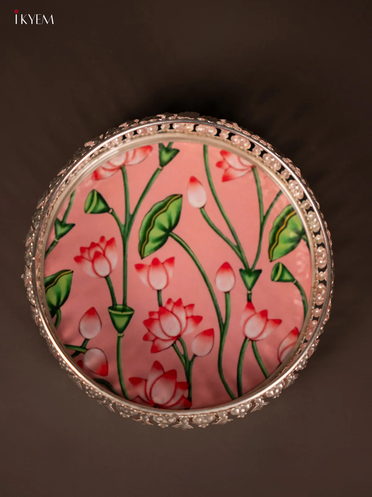 Digital Printed German Silver Tray - Pink with lotus - 6 inch - KG23149 - Image 3