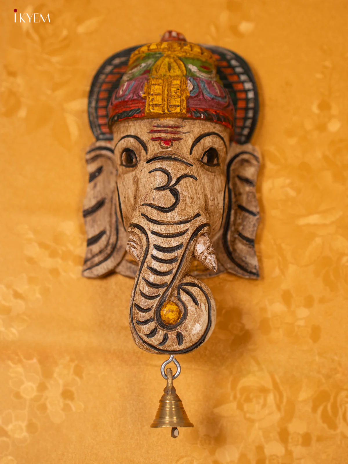 Wooden Ganesha Mask with Bell - White - Image 5
