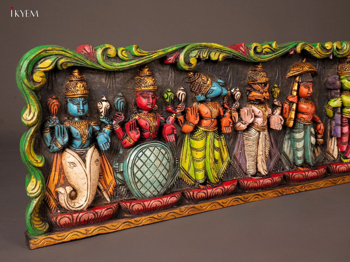 Wooden Hand Carved Painted Dasavatharam Panel - KG24129 - Image 6
