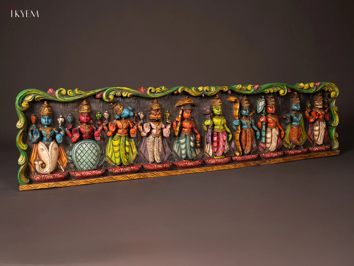 Wooden Hand Carved Painted Dasavatharam Panel - KG24129 - Image 8