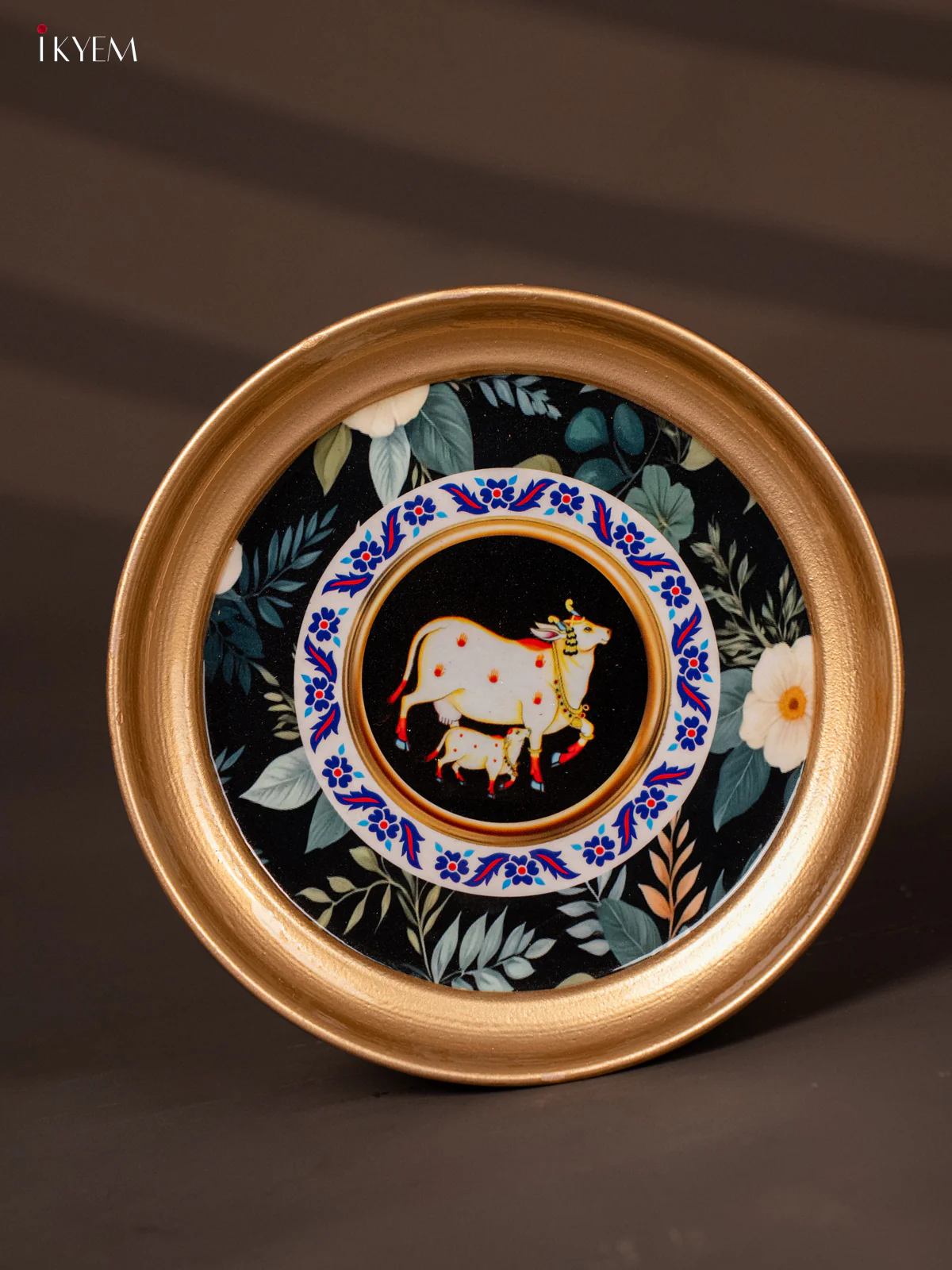 Cow & Calf with Floral  Printed Copper Coating Plate 6 Inch