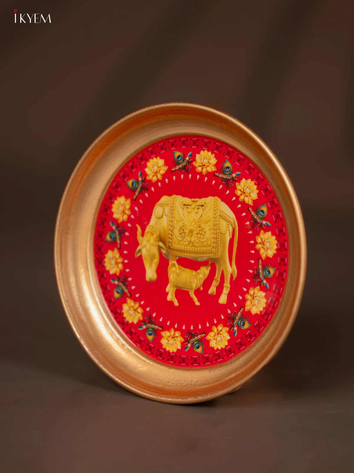 Cow & Calf with Floral Printed Red Brass Coated Plate - 6 Inches - KG25128 - Image 3