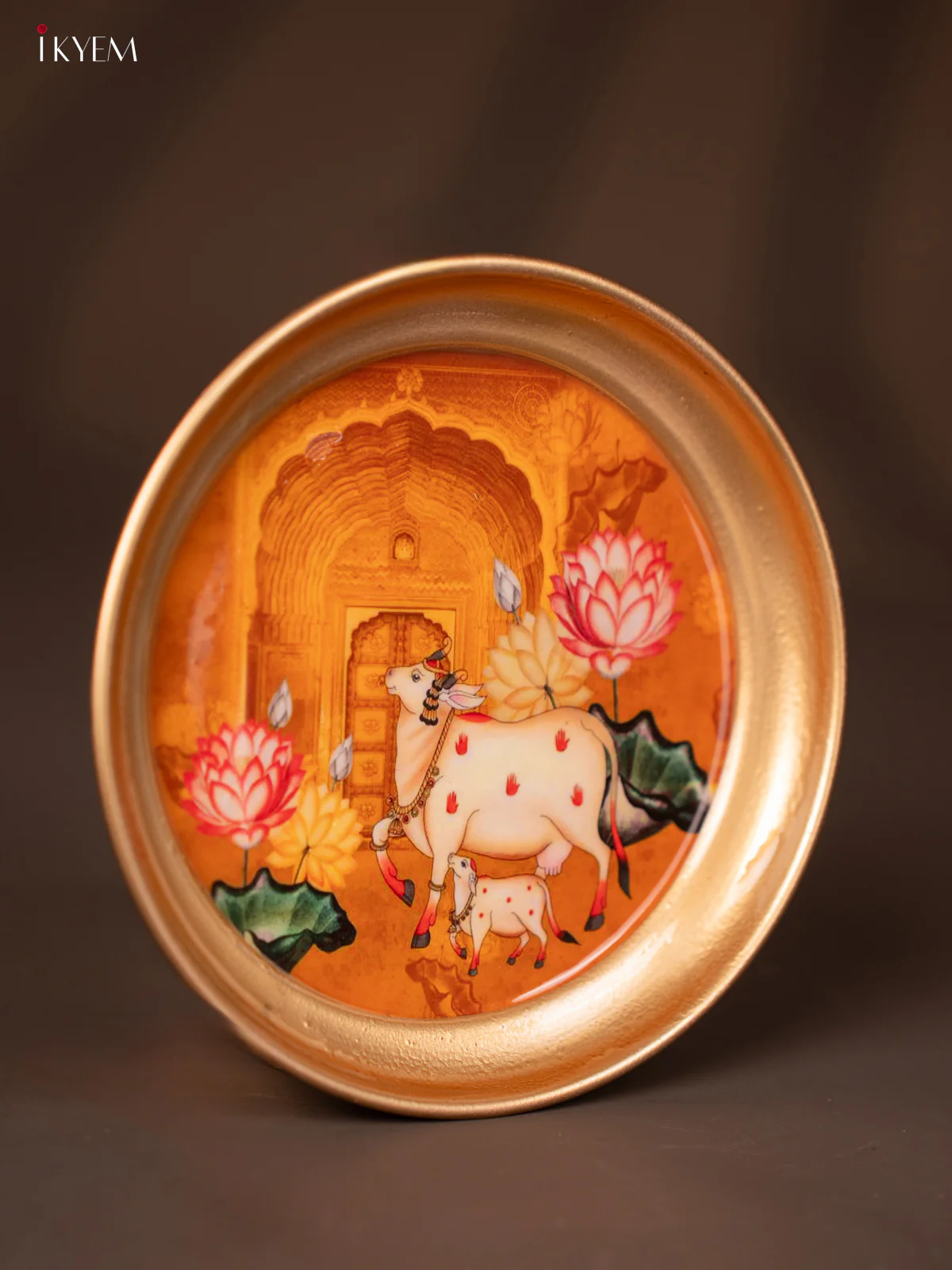 Cow & Calf Printed Yellow Brass Coated Plate - 6 Inches - KG25129 - Image 2