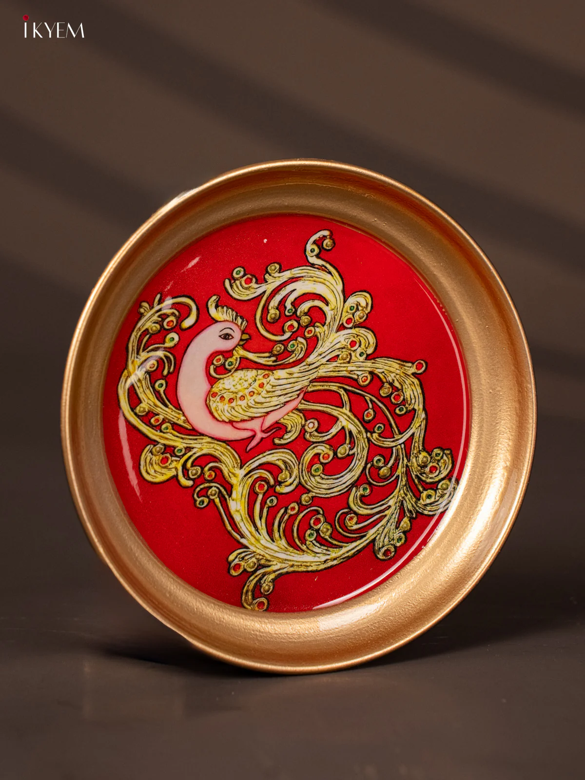 Peacock  Printed Red Copper Coating Plate 6 Inch - Image 2