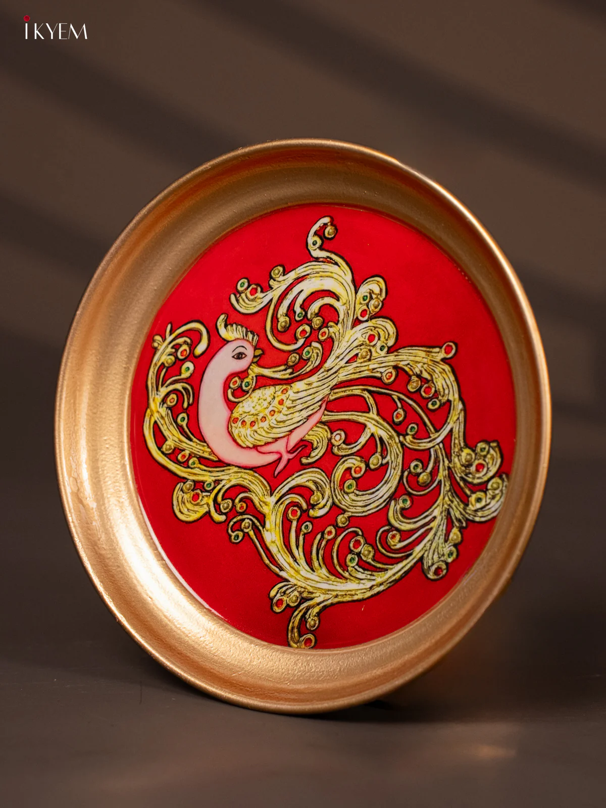 Peacock  Printed Red Copper Coating Plate 6 Inch - Image 3