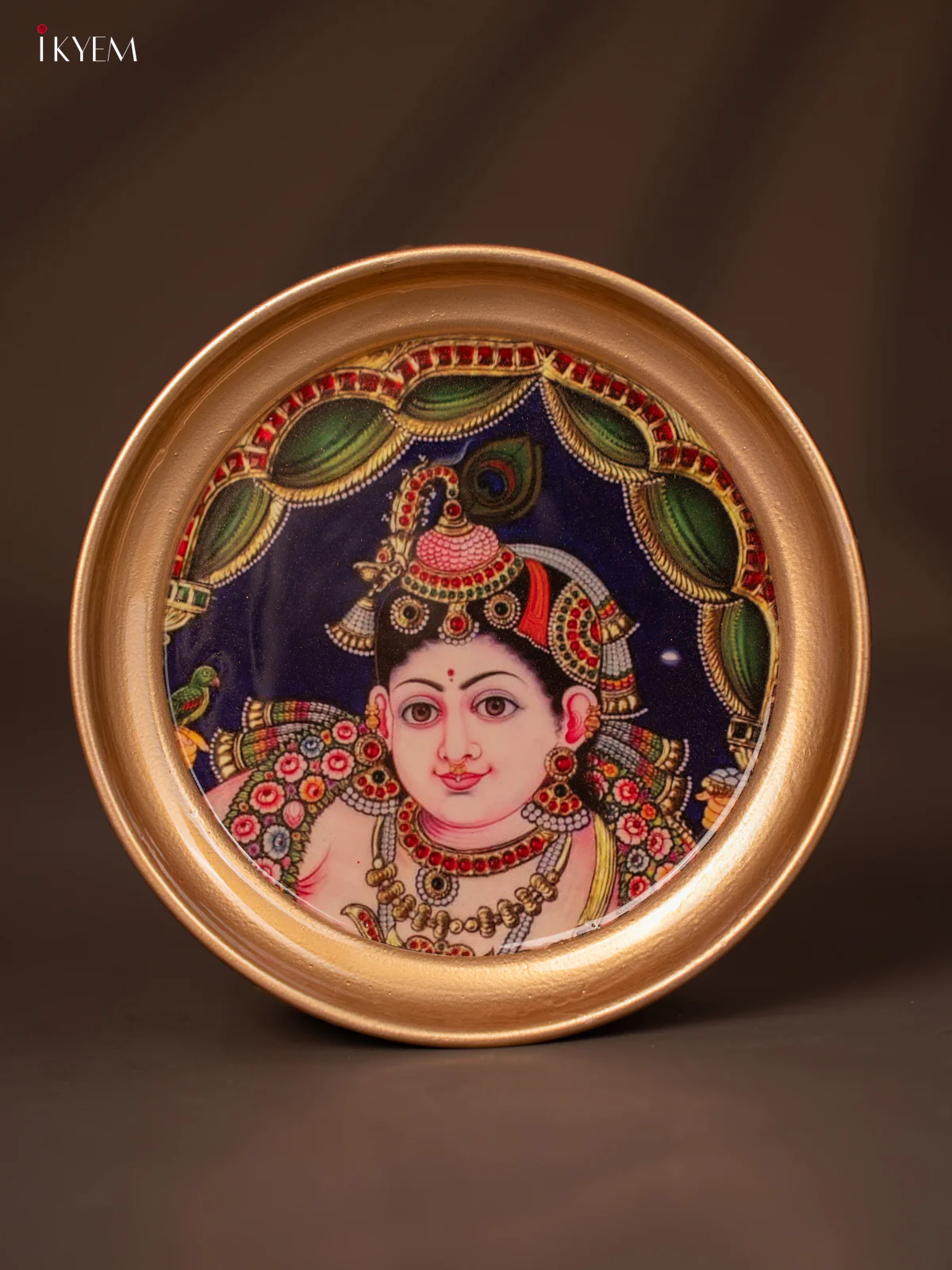 Krishna Printed Brass Coated Plate - 6 Inches - KG25135