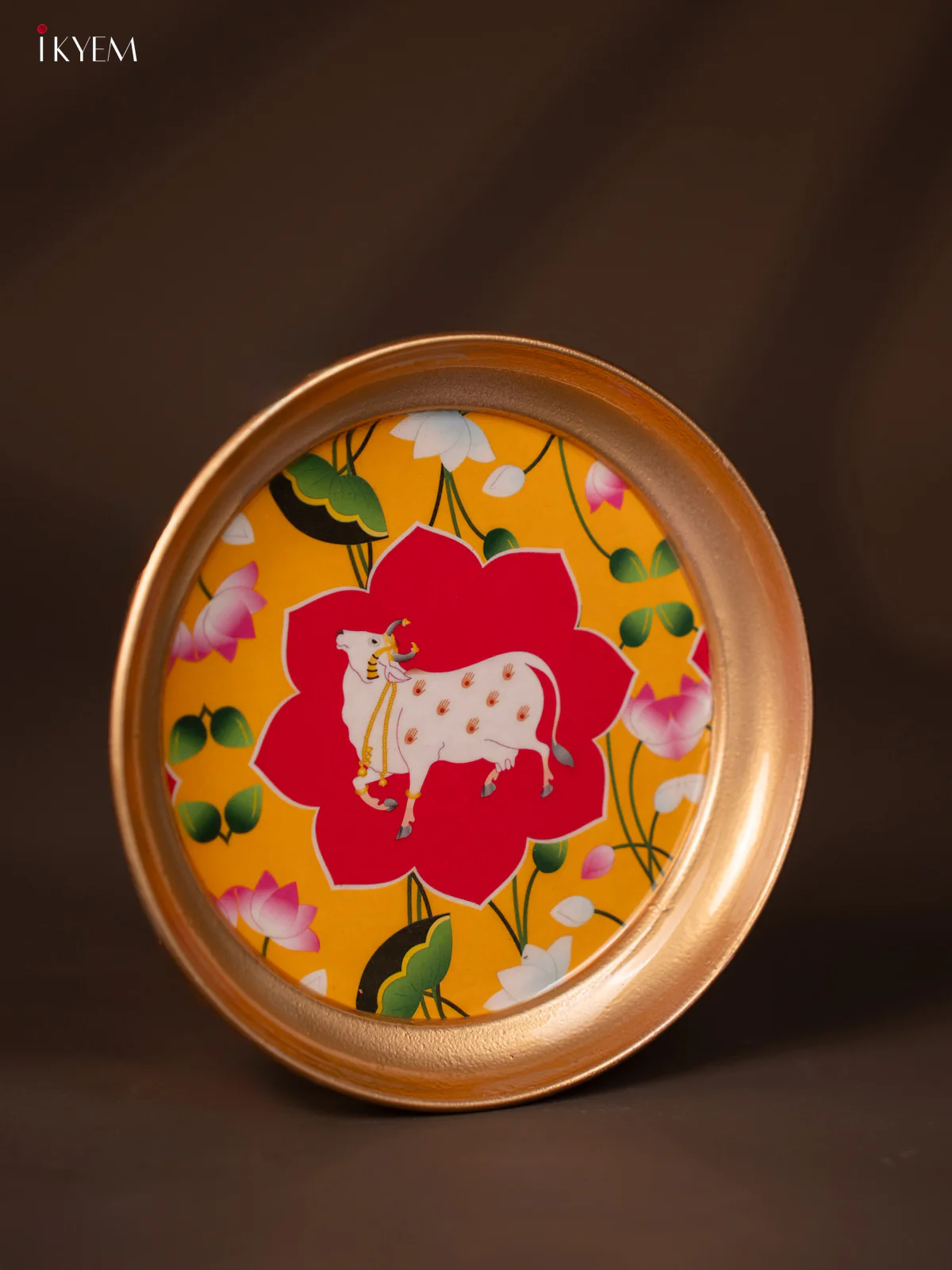 Cow Printed Pink & Yellow Brass Coated Plate - 6 Inches - KG25138 - Image 2