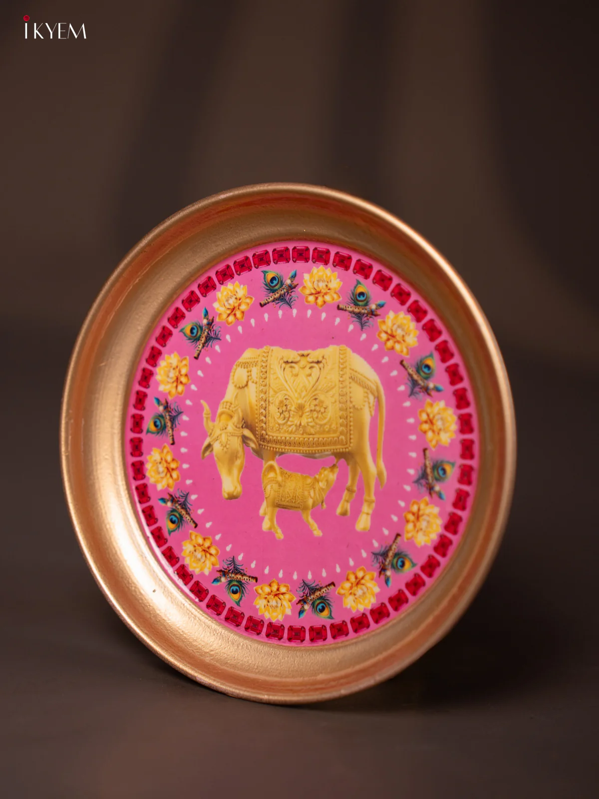 Cow & Calf Printed Pink Brass Coated Plate - 6 Inches - KG25148 - Image 3
