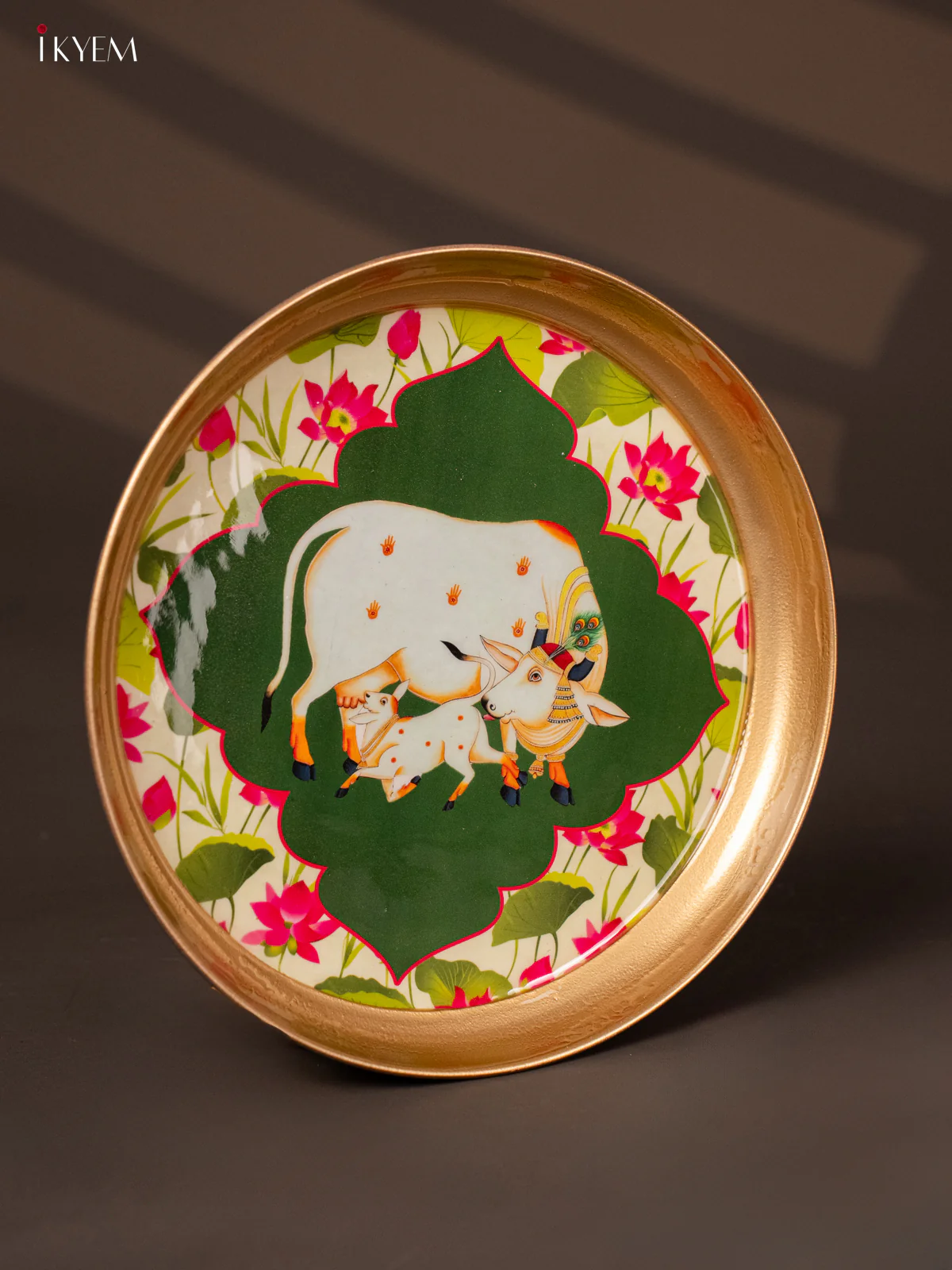 Cow & Calf Printed Green Brass Coated Plate - 8 inches - KG25156 - Image 2